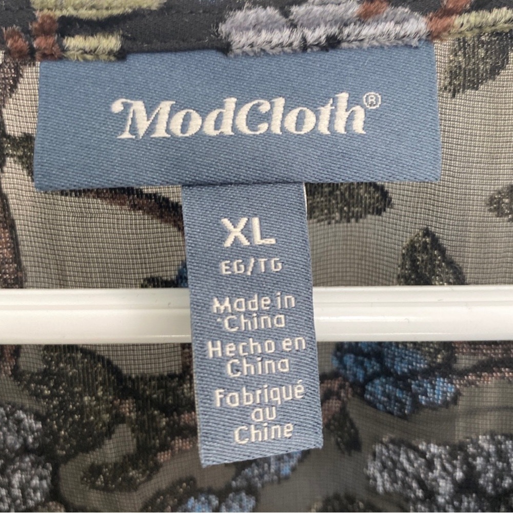 ModCloth Black Blue Burnout Velvet Faux Wrap Kaftan Midi Dress Size XL - Picture 5 of 10